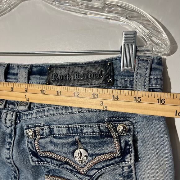 Rock Revival Buckle Essie Capri Embroidered Straight Blue Jeans Women's Size 28 - Picture 7 of 8
